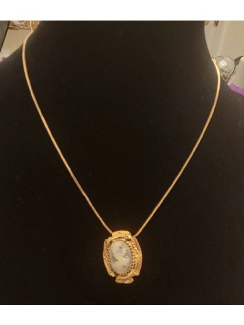 Vintage Gold Tone Cameo Style Single Earring Victorian Revival Pendant